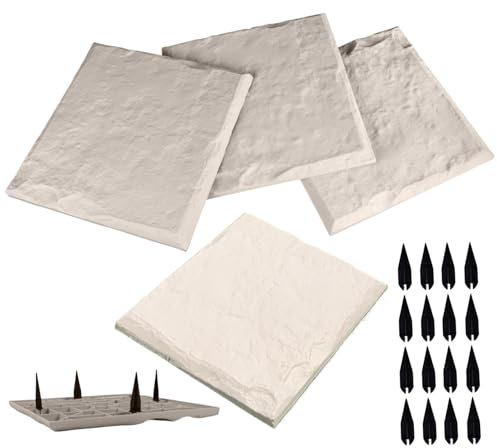 Pelones estados con piedras, pasos con estacas de tierra, 4 piezas de 15 piezas de jardín de resina cuadradas, piedras decorativas para caminar, césped, patio, hogar, pasos de plástico con piedras de