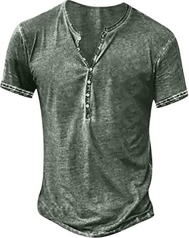 Mrat Mens Henley Shirts Cotton Casual T-Shirt Vintage Distressed Tops Summers Button Up Blouse Party Hip Cozy Tops Short Sleeve V-Neck Loose Tee Muscle Fit Shirt Fitness Workout Gym Outdoor Sports 4XL