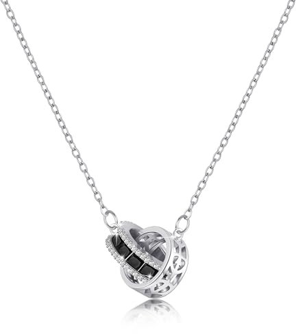 Linawe Collier avec pendentif en tourmaline et pierres précieuses, colliers noirs en argent pour femmes, pendentif en acier inoxydable, chaîne en cristal de naissance, bijoux en argent
