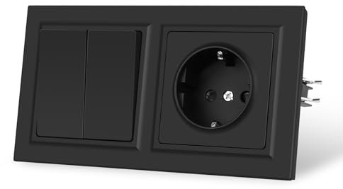 CNBINGO Interruptor de luz con enchufe, 2 tomas de 1 vía, empotrable, negro, enchufe doble