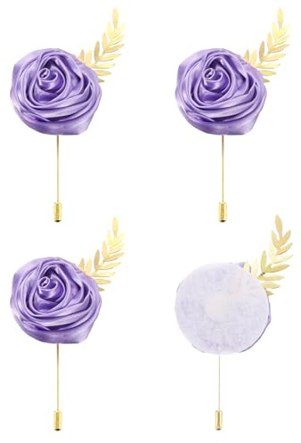 QUARKZMAN 4Stk Hellviolette Rosenanstecker Blumenknopflöcher (5cm) | Taschenanstecker Pins für Hochzeitszeremonie Jubiläum Abschlussball Formelles Abendessen Party