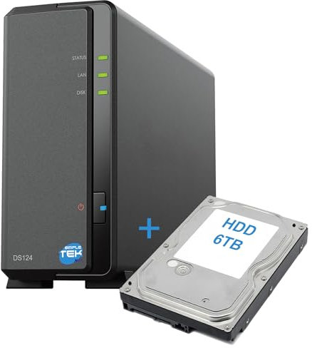 SIMPLETEK - 1 Bay NAS Network Storage Device with 6TB SATA 3.5 HDD, Gigabit Ethernet, 1GB RAM, USB 3.2, - Black (Refurbished)