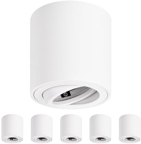 GeyouLux 6x GU10 Aufbauspot Weiß Rund 30° schwenkbar, ohne Leuchtmittel | Aluminium, Ø80 x H84 mm, 230V-Fassung inklusive, direkte Aufputzmontage