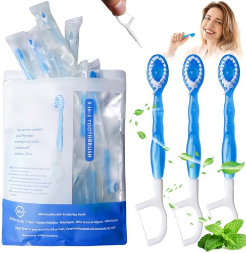 Behogan 26 Stück Reise Zahnbürste: Mini Zahnbürste &Zahnseide & Zahnstocher, 5-in-1 Mini Zahnbürsten mit Zahnpasta, Einweg-Zahnbürsten Mini, Travel Toothbrush für Unterwegs Reisen Kinder Erwachsene