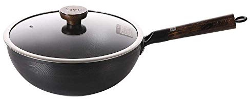 YNIYUJKL Wok - Stir Fry Pans With Lid, Frying Basket & Steam Rack, Nonstick Copper Wok Pan With Lid, Ceramic Wok With Lid, Induction Compatible,