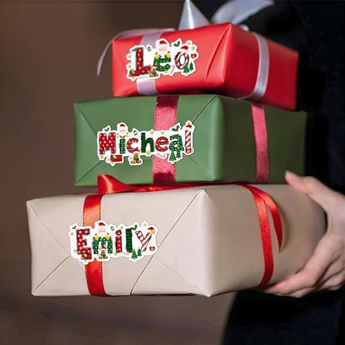 GSTFY Personalised Name Christmas Stickers Santa Claus Elk Design Custom Merry Christmas Sticker Labels for Presents Envelopes Cards Gifts Box Xmas Decor 28 Pcs