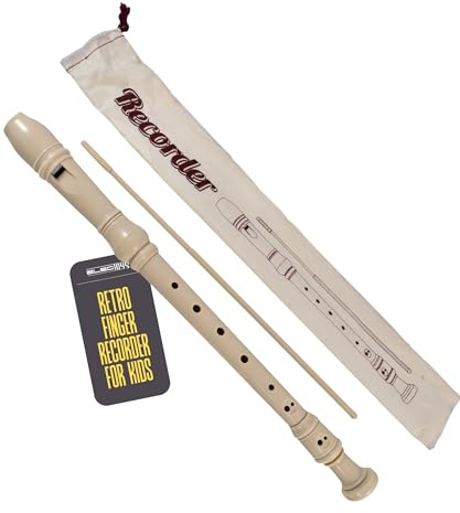 Soprano Recorder Musical Instrument for Beginners Cream Plastic Woodwind with Cleaning Rod and Pouch Ideal for School Pupils Educational Practice Retro Box - Electoys
