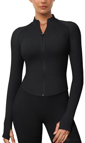 ZAAYO Sportshirt Damen Langarm Sport Oberteil Gym Top mit Reißverschluss | Daumenloch, Compression Shirt, Funktionsshirt , Laufshirt Abgerundeter Saum, Hohe Dehnbarkeit, Sportjacke Damen