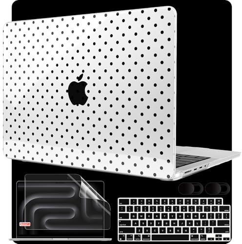 MEEgoodo Case for MacBook Pro 14 inch (M5/M4/M3/M2/M1) 2025 2024 2023 2021, Case Fit Model A3434/A3112/A3401/A3185/A2918/A2992/A2779/A2442 Pro/Max, Poka Dot Black
