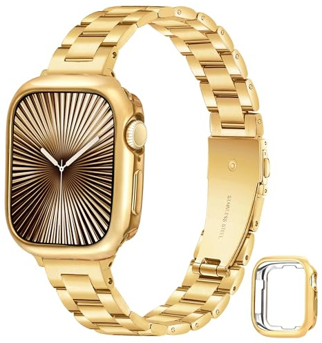 Sovio schlank Armband kompatibel mit Apple Watch Armband 40mm 41mm 42mm 38mm 44mm 45mm 46mm, Damen Edelstahl Uhrenarmband mit Schutzhülle für Apple Watch SE 3 2 1 Serie 11 10 9 8 7 6 5 4 3 2 1
