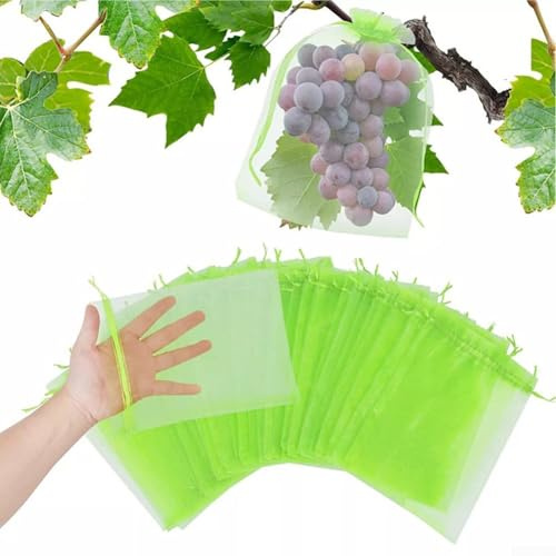 100Pcs Mesh Fruit Protecting Bags Organza Barrier Bags with Drawstring for Tree Fruit Protection and Garden Plant Use (S)