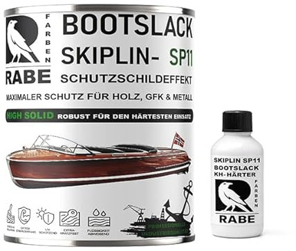 RABE 2K Bootslack Glänzend Skiplin SP11 High Solid 2 Komponenten Yachtlack für Holz Metall GFK Boot Versiegelung Farbe (Weiß - RAL 9010, 550ml.)