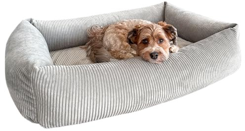 Petlando Hundebett orthopädisch, Like Ortho Luke, Grau, M, 100x70x25cm | Für mittelgroße Hunde, ergonomisch, rutschfest, stabiler Rand, waschbarer Bezug, Schaumstoffkern mit 3D-Noppenstruktur