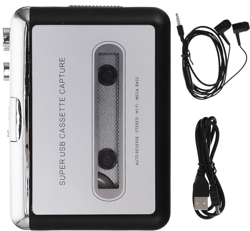 TEHAUX Tragbarer USB kassettenspieler mit Tape to konverter Hochwertiger Musik transverter Kompaktes Design Batteriebetrieb oder USB anschluss Plug and Play für Audiokassetten