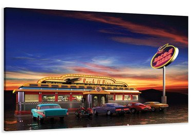 Visario Bild & Kunstdruck der deutschen Marke 80 x 60 cm 4148 Bilder auf Leinwand Kunstdrucke USA Diner Wandbild