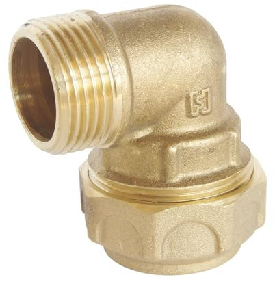 SOMATHERM FOR YOU, Raccord coudé laiton à serrage extérieur pour tube PE Ø25 mm, mâle 3/4, étanchéité optimale, pression 20 bars, température +5°C à +80°C, norme ACS