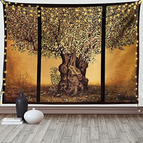 ABAKUHAUS Arbre de la Vie Tapisserie, Grèce Olive Trees, Décoration Murale, 230 x 140 cm, Multicolore