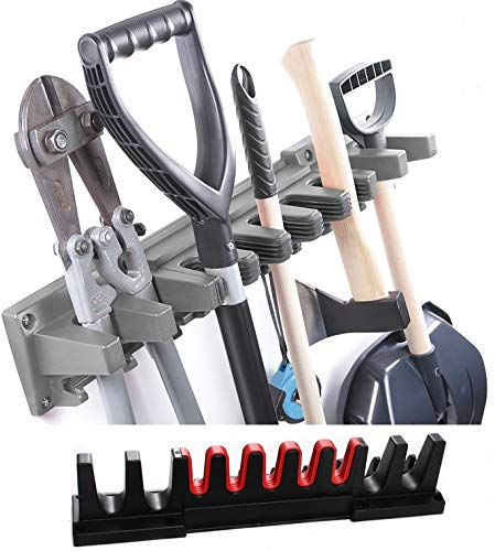 rg-vertrieb Gerätehalter 19er Werkzeughalter Besenhalter Halterung Wandhalterung Wandhalter Geräteleiste Ordnungsleiste 60cm mit 9 Halteklammern und 10 Haken