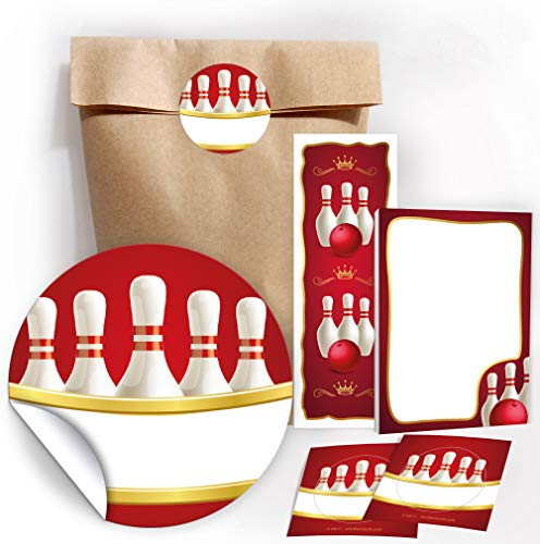 6 Lesezeichen + 6 Mini-Notizblöcke + 6 Geschenktüten/Natur + 6 Aufkleber Bowling Mitgebsel Gastgeschenk beim Kindergeburtstag Mädchen Jungen