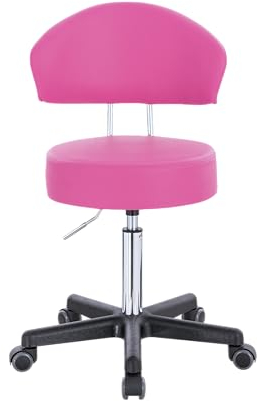 1stuff® Profi Rollhocker XL mit Rückenlehne - große Sitzfläche - Sitzhöhe verstellbar bis ca. 70 cm - Arbeitshocker Studiohocker Drehhocker Küchenhocker Kosmetikhocker Bürostuhl - pink