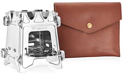 KonvoySG Réchaud à bois de camping compact pliable et léger Idéal pour la randonnée et le camping Pochette de transport en cuir incluse