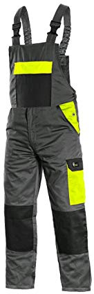 CANIS CXS Phoenix Cronos Arbeitslatzhose Professionelle Latzhose Herren Schutz für Monteur Gärtner Damen Hose für Mechaniker mit Klettverschlusstaschen Cargotaschen; grau mit gelb (50)