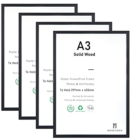 ATOBART A3-Zertifikat-Bilderrahmen, 4er-Pack schwarzer Holz-Bilderrahmen mit Plexi-glass für Wandmontage-Display, 29,7x42 cm, 4er-Set