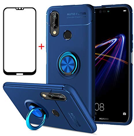 AKABEILA Handyhülle Schutzfolie Huawei P20 Lite 2018/Nova 3E Hülle Silikon Huawei P20 Lite 2018/Nova 3E Bildschirmschutz Case Schutzhülle Telefonhalter Stoßfest Ring Griff Ständer