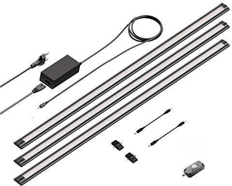 ledscom.de 3er Set LED Unterbau-Leuchte SIRIS schwarz matt, mit Bewegungsmelder, flach, je 90cm, je 1044lm, weiß