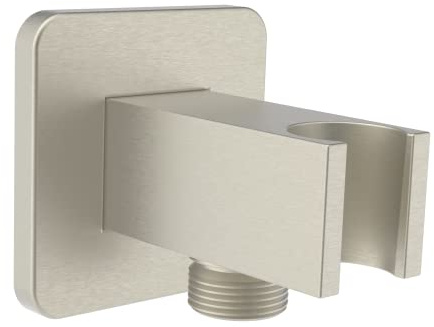 Aquaiaw Wall Supply Elbow with Flange, Tapered 1/2 NPT Female Inlet, Solid Brass Wall Union with Handshower Holder, Square Wall Supply Elbow with Hand Shower bracket, PVD Brushed Nickel, G1/2 Outlet