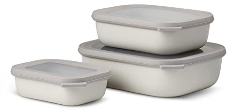 Mepal - Multischale Cirqula Rectangular 3-teiliges Set - Vorratsdosen mit Deckel - Geignet als Aufbewahrungsbox, Kuhlschrank, Gefrierschrank & Mikrowellengeschirr - 500, 1000 & 2000 ml - Nordic White