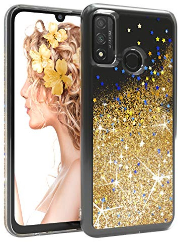 EAZY CASE Hülle kompatibel mit Huawei P Smart (2020) Schutzhülle mit Flüssig-Glitzer, Handyhülle, Schutzhülle, Back Cover mit Glitter Flüssigkeit, TPU/Silikon, Transparent/Durchsichtig, Gold