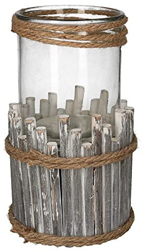 Vacchetti - Portavelas de Madera y Cristal Blanqueado, 1 Unidad, Redondo, Multicolor, Grande