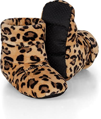 Circle Five Mikrowellen Hausschuhe mit Leinsamen Füllung Körnerpantoffeln mit hoher Schaft für Damen und Herren Farbe Leopard Größe 41-45