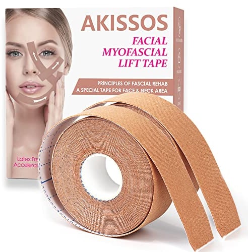 Akissos 2 Rollen Face Lift Tape Anti Wrinkle Patches Neck Lift Tape Frownie Forehead Nasolabial Folds Firming und Straffung der Haut 2.5cm*5m 2 Rollen