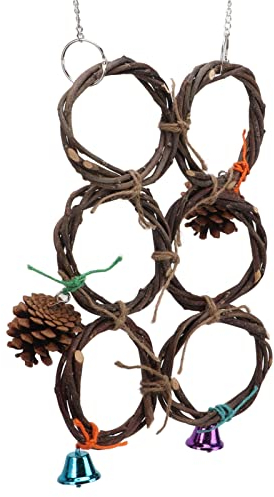 Papagei Kreis Ring Spielzeug, Naturholz AST Übung Langlebiges Vogel Seil Kletternetz für Kakadu(6 Ringe)