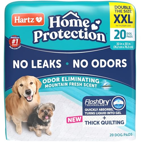 Hartz Home Protection Super Absorbent Odor Eliminating Mountain Fresh Scented No Leak Dog Pads, XXL 20 Count