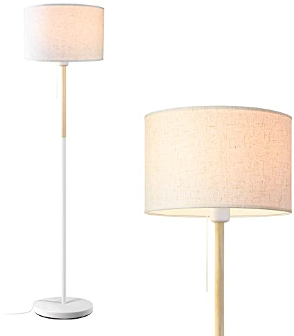 Floor Lamps for Living Room, Farmhouse Standing Lamp with Linen Lampshade Reading Standing Lamp for Living Room, Tall Pole Lamp for Bedroom/Family/Office (White)