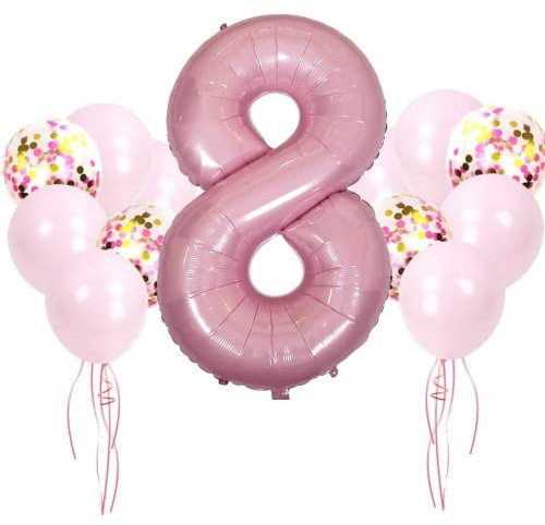 DIWULI Geburtstagsdeko 8 Jahre Rosa - Luftballon Set Zahl 8