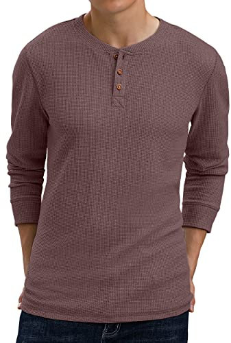 Sailwind Mens Long Sleeve T Shirt Henley Waffle Tops for Men Casual Sweatshirts(Vintage Brick Red, M)
