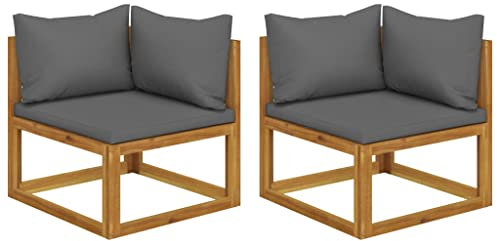 WIFESE 2 Stück Modular Ecksofas 70x70x60 cm Sofa-Eckteil Couch Eckcouch für Außenbereich Wohnzimmer Kissen Sofa Gartensofa Robust Haltbarkeit Dunkelgrau Massives Akazienholz Stoff mit Auflagen