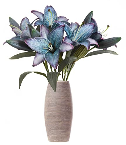 IPOPU Blaue künstliche Lilienblumen, 5 Stück, Vintage-Lilien, Seidenblumen für Heimdekoration, Innendekoration, künstliche Blaue Blumen, künstliche Lilien, Dekoration, Heimdekoration (blau)