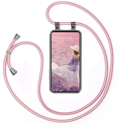 moex Handykette für Samsung Galaxy M52 5G Hülle mit Band abnehmbar, Handyhülle mit Kette zum Umhängen, Handyband 155 cm lang Stoff Kordel Umhängehülle, Handy Umhängeband, Rosegold