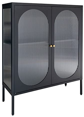 AltoBuy METOS - Vitrine Basse 2 Portes Acier Noir et Verre Ondulé
