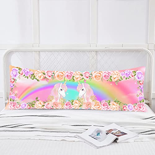 ZTYROLJ Einhorn Kissenbezug Seitenschläferkissen 40x145,2er Set Mikrofaser Seitenschläferkissen Bezug mit Reißverschluss,Ultra Weich und Atmungsaktiv Einhorn Kopfkissenbezug für Seitenschläfer