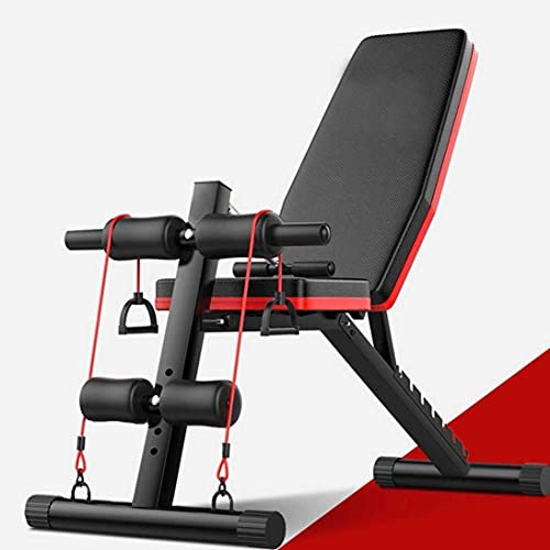 Hantelbank Professionelle Heimhantelbank Hantelbank Sit-Up-Bank, höhenverstellbarer Neigungsstuhl für Bauchmuskeln, flache Fly-Gewichtspressebank, Hantelbank mit Fitnessseil, geeignet für Zu