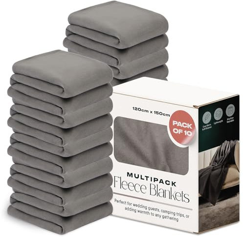 Dreamscene Wholesale 10 x Plain Fleece Blanket Soft Warm Bulk Throw Over Joblot, Charcoal Grey - 120 x 150cm