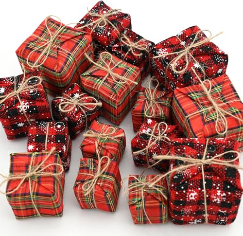 16 Stück Weihnachtsbaumkugeln Weihnachtsbaum Baubles Hängen Christbaumkugel Rot Weihnachtsbüffel büffeln Plaid Dekoration hängende Ornamente für Weihnachtsbaumschmuck