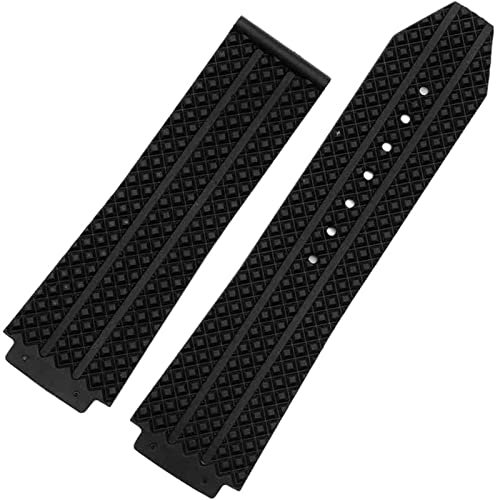 EZZON Schwarz Silikon Gummi Armband 25x19mm 25x17mm für Hublot armband für Big Bang Watch Band Schmetterling Schnalle Armband logo tools, With black buckle, Achat