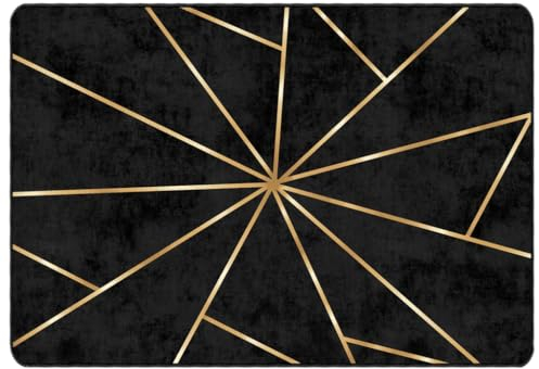 vidaXL Teppich, Waschbar Bodenteppich mit auffälligem Muster, Wohnzimmerteppich rutschfest Pflegeleicht, Kurzflor Matte Vorleger, Schwarz Golden 160x230cm